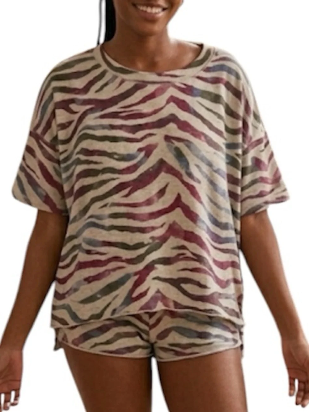 Women's Tan,Burgundy & Grey Soft Lounge/Sleep Top Size: Small